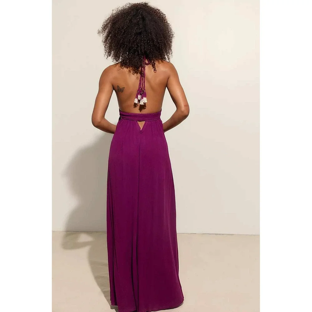 Free People Maxi Dress Look Into The Sun XL Baton Rouge Halter Boho Cutout